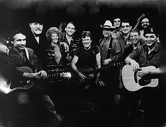 <strong>Cast of In Country: Songs of the Vietnam War, a special Veterans Day presentation by Austin City Limits, 11 November 1992.</strong> Performers include Bill Ellis, Bull Durham, Emily Strange, Chip Dockery, Kris Kristofferson, Saul Broudy, Robin Thomas, Toby Hughes, Dick Jonas, Tom Price and Chuck Rosenberg. <em>Photograph by Scott Newton, courtesy of PBS.</em>